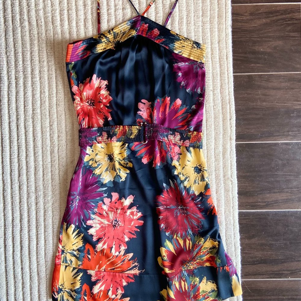 Martin + Osa silk satin halter dress with belt & pockets! Womens size S, EUC